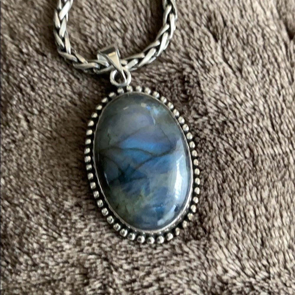 Oval Labradorite Silver Pendant
